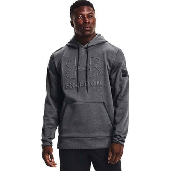Under Armour Men's Loose Fit Freedom Gray Emboss Hoodie with Black Flag | XL - Picture 1 of 7